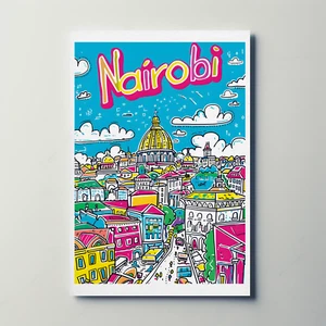 Nairobi Kenya Colorful Urban Skyline Architecture Travel Poster - Picture 1 of 20