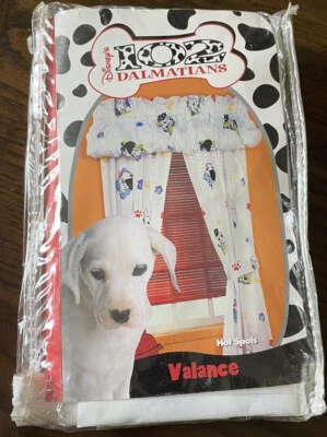 迪士尼 Dalmatians 102 Valance 窗帘白色狗印花 84 英寸 x 15 英寸罕见全新美国 — 第 1/3 张图片