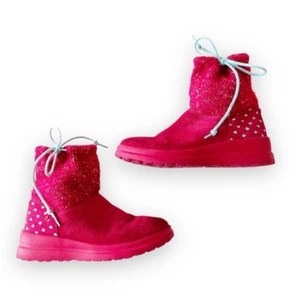 UGG I Love Ugg Hot Pink Sweater Boots Blue Hearts Women’s Size 6 Cozy Valentines - Picture 1 of 13