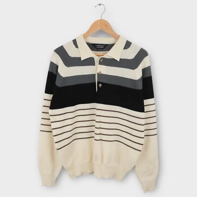 Vintage Van Heusen 1970s Men’s Knit Polo Size Large Long Sleeve Striped - Image 1 of 4