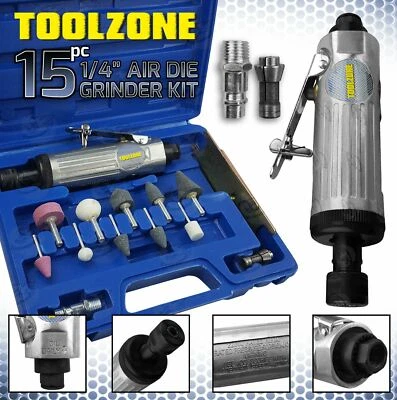 HEAVY DUTY 1/4" Air Die Grinder 15pc Industrial Kit Polisher Sander Tyre Repair - Image 1 of 4