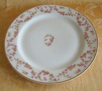 Limoges France Elite Works Dinner Plate ~ Pink Roses Gold Gilt 9 5/8  • 28.95$