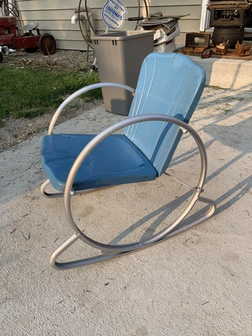 Vintage Childs Metal Clamshell Rocking Chair 1940's - 1950's Kids Porch Rocker Cover