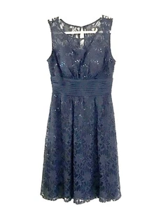 Womens Formal Cocktail Navy Dress Sangria Tulle Lace Sequ Knee Length Sz 6 - Picture 1 of 12