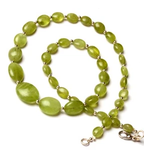 Natural Peridot Gemstone 6 to 16 mm Size Smooth Oval Nugget Beads 18" Necklace - Picture 1 of 7