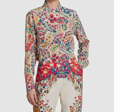$910 Camisa Top Etro Mujer Blanca Seda Floral Cuello Manga Larga Talla IT 40/US 6 Foto 1 de 4