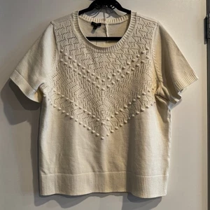 New Talbots Knitted Top White Cream Ribbed Hem Back Button Short Sleeve Sz 1X - Picture 1 of 7