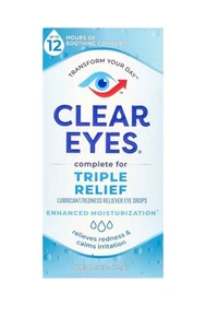 Clear Eyes Redness Triple Relief Eye Drops 15 mL. Soulagement Anti Rougeurs - Zdjęcie 1 z 3