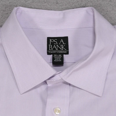 Camisa de viajero Jos A Bank para hombre 18 1/2-34 púrpura a rayas con botones manga larga Foto 1 de 4