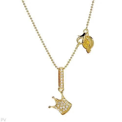 Collar Corona Princesa Hecho en Plata de Ley 925 Amarilla 16" Foto 1 de 1