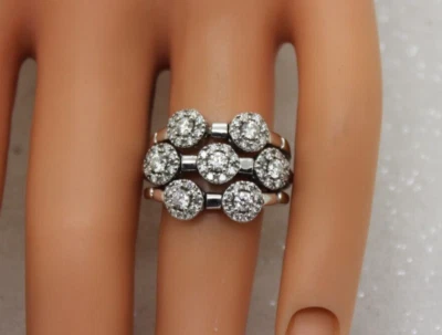 SONIA B. BITTON Oro Blanco 14k .49ctw Ctr. Anillo Diamantes TRIPLE FILA FLEX Talla 6 Foto 1 de 4