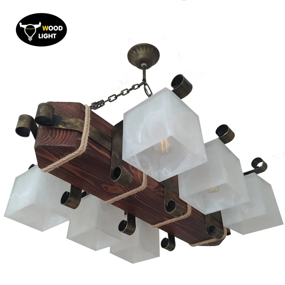 Lámpara de madera, araña de madera, luz de comedor, lámpara colgante, accesorio de techo  Foto 1 de 2