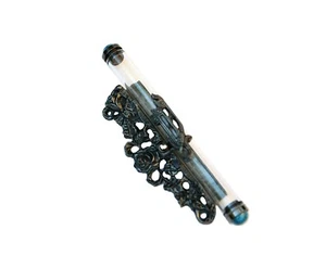 Wedding Pewter & Glass Tube / Vial Mezuzah Rose With Leaves Design  "Sheen" 5" * - Picture 1 of 1