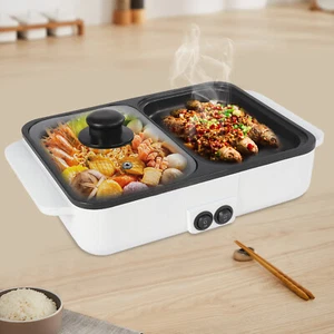 2 in 1 Electric Shabu Hot Pot Non-Stick BBQ Barbecue Grill Cooking Frying Pan - Picture 1 of 24