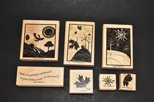 2007 " SEASONAL WHIMSY " WOOD-MOUNTED RUBBER STAMP SET BY STAMPIN UP SET OF 7 - Picture 1 of 5