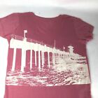 T-shirt femme à col en V Hurley rose poussiéreux taille M Huntington Beach emblématique jetée