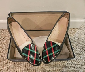 Vintage Johansen NAVY GREEN RED GOLD HOLIDAY LOAFER Shoes Size 7.5 WITH BOX - Picture 1 of 13