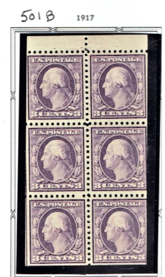 1917-19 U.S. 3c Washington Booklet Pane of 6 Sc#501b  M/NH/OG  Pristine^* - Image 1 of 2