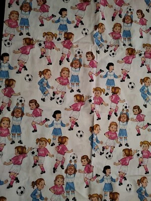 Alex Henry Fabric Scrap REMNANT 40" X 59" VTG Girls Soccer "League Of Their Own" - Image 1 of 2