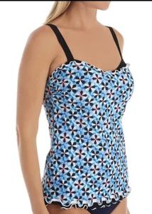 Profile by Gottex Lettuce Sweetheart Cup Sized Tankini Top Swim,Blue, 34D - Picture 1 of 8