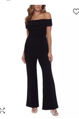 Mono Clásico Xscape Fuera del Hombro Negro Pierna Ancha Flores 3D 14 Nuevo con Etiquetas Foto 1 de 4