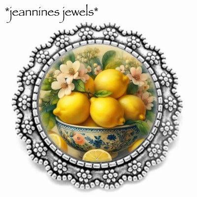 Broche Limones Antiguo Botánico Vintage Arte Floral Impresión Plata Solapa Prendedor Foto 1 de 4