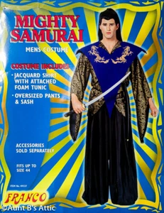 Samurai Costume 3Pc Blk/Gd/Bl Wide Leg Pant Tunic W/ Attached Foam Collar Belt L - Picture 1 of 1