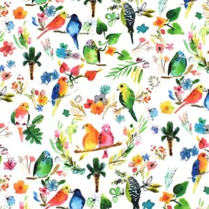 100% Cotton Fabric Dear Stella Watercolour Look Tropical Birds Floral Flower - Picture 1 of 1