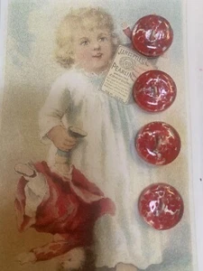 Set of 4 ~  1/2" Vintage Red Under painted Crystal Flower Glass Buttons~ NOS - Picture 1 of 1
