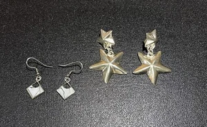 Vintage Alpaca Mexico Silver Tone Abalone Shell Inlay & Star Earrings - Picture 1 of 7