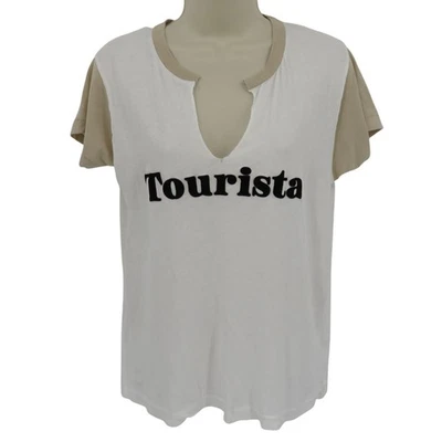 Camiseta Top Wildfox Mujer Grande Turista Manga Corta Cuadrada Blanco Beige Transparente Foto 1 de 4