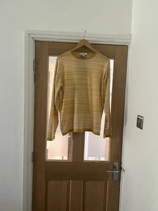 John Smedley Size M Sea Spray Cotton Knitted Jumper Ochre And White Striped - Picture 1 of 10