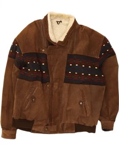 VINTAGE Mens Shearling Jacket UK 42 XL Brown Fair Isle Leather DL00 - Picture 1 of 3