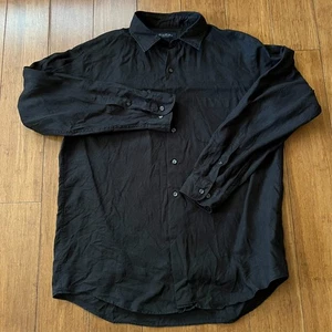 Brooks Brothers Shirt Mens Large Black 100% Irish Linen Preppy Casual Summer - Picture 1 of 7