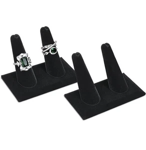 2 Black Velvet Double Finger Ring Displays - Picture 1 of 4