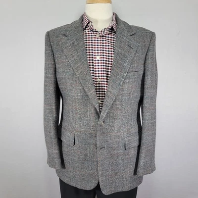 复古 Bill BLass 男式粗花呢运动外套西装外套双纽扣灰色约 42S 码 — 第 1/4 张图片