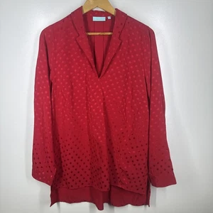 Blue Illusion Blouse Size M Long Sleeve Polka Dot Red Womens - Picture 1 of 6