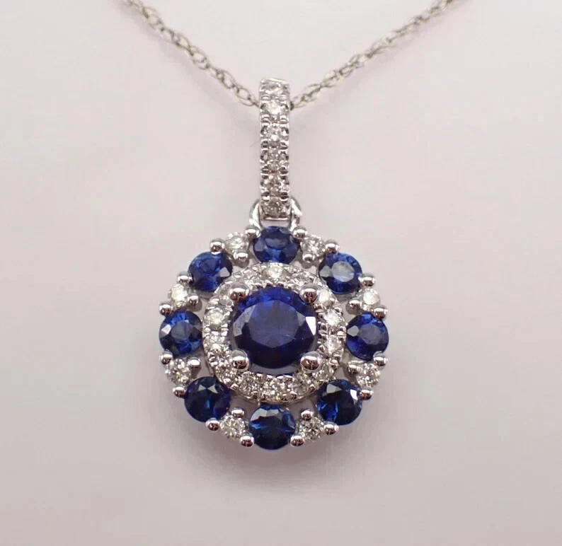 2.10Ct Round Cut Lab-Created Sapphire Halo Women Pendant 14k White Gold Plated - Image 1 of 4