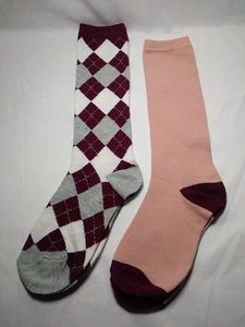 2-Pack Girl's Socks Plaid , Solid Burgundy Assorted Themes New!! - Picture 1 of 5