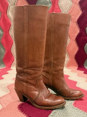 Vintage 1970s Dexter Campus Stacked Heeled Boots Womens Size 8 Brown Leather - Image 1 of 4