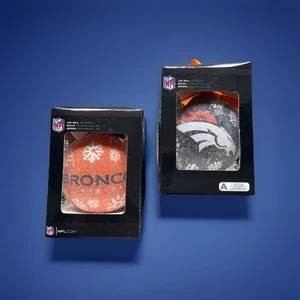 2 Denver Broncos LED Xmas Ball ORNAMENTS NEW TWO NFL Football LED Blue & Orange - Picture 1 of 6