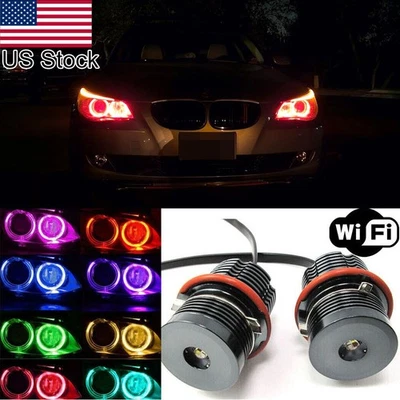 For BMW 525i 530i 650i 2x LED RGB Angel Eyes Phone Control Halo Ring Lights Bulb - Image 1 of 4
