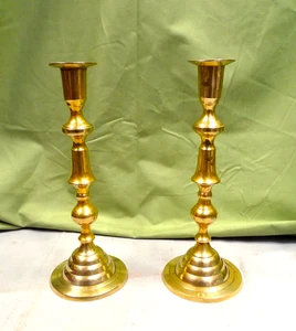 Vintage Brass Candle Sticks Mid Century Modern 9-1/2" Nice Condition - Picture 1 of 10