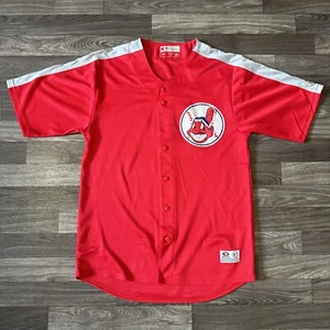 Vintage True Fan Cleveland Indians Baseball Jersey Mens Medium Red Chief Wahoo - Picture 1 of 8