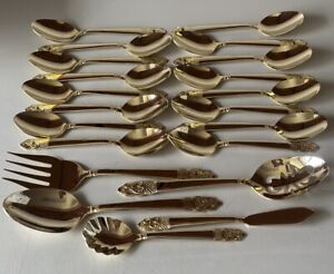 INTERNATIONAL GOLD PLATE STAINLESS Serving FLATWARE CHINA 21-PIECES