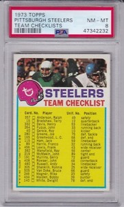 1973 Topps Football Team Checklists Pittsburgh STEELERS PSA 8 NMMT CENTERED TUFF