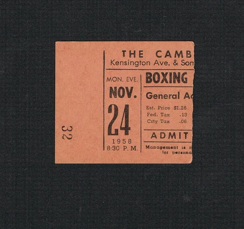 RARE 1958 Philadelphia boxing ticket Robinson Knox Cornitcher Lowery Salci Price Cover