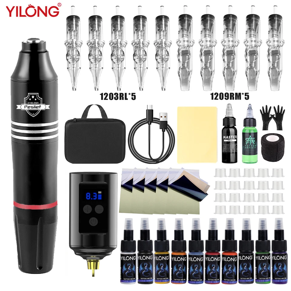 Wireless Tattoo Gun Kit Complete Rotary Pen Machine With Power Supply Ink Needle - image 1 of 4
