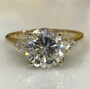3Ct Round Cut Lab-Created Diamond Women's Engagement Ring 14K Yellow Gold Plated - Picture 1 of 9