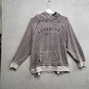 Pink Victorias Secret Women Sweatshirt Large Gray Fleece Hoodie Logo Pockets - Picture 1 of 9